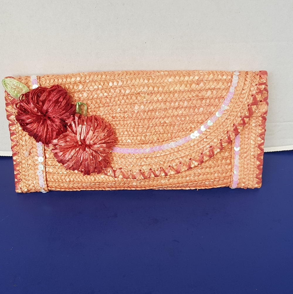 NEW! Felix Rey Pink Rattan Clutch sequin & flower